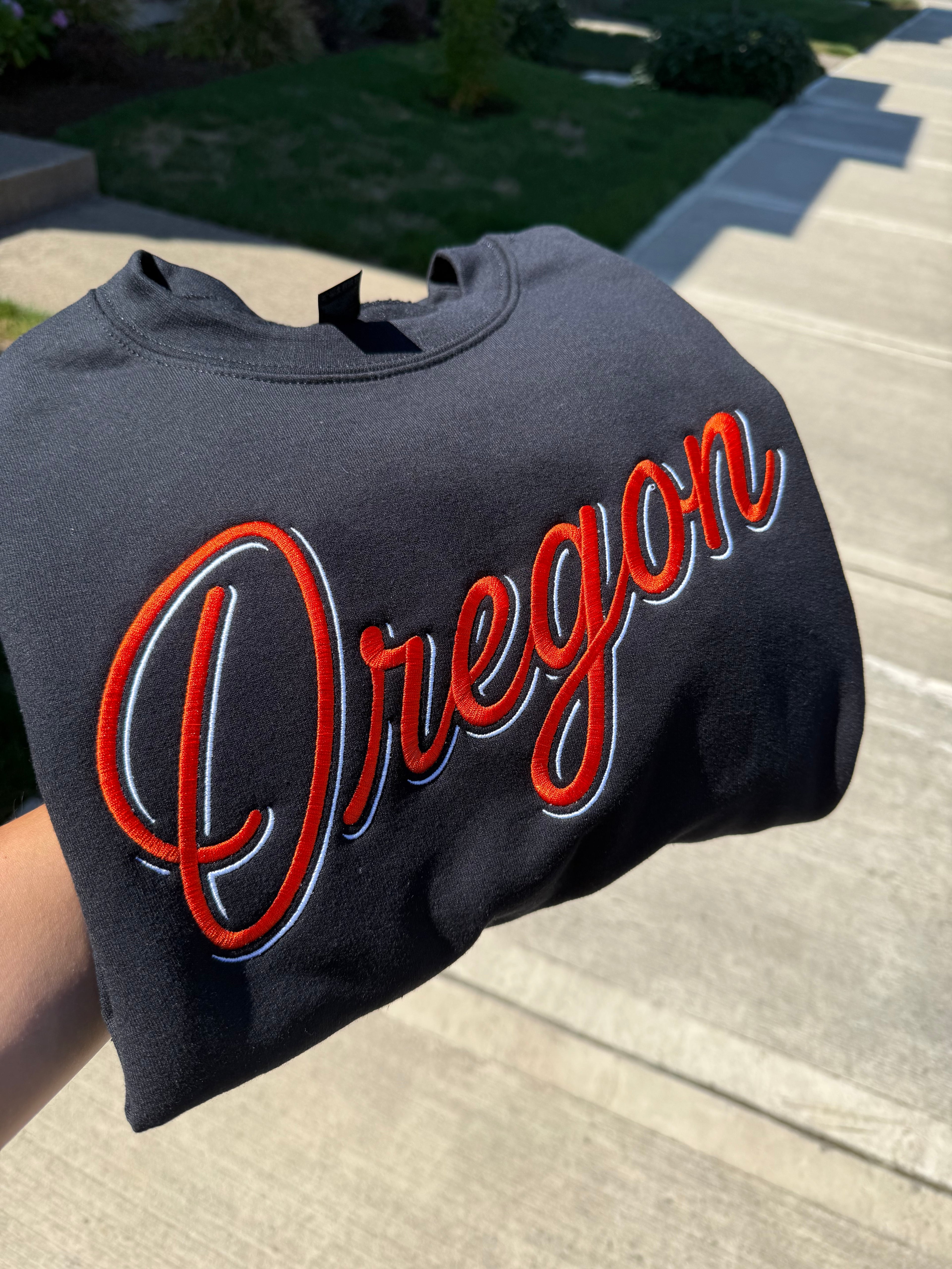 Oregon Script Embroidered Crewneck Sweatshirt