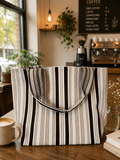 Personalized Brown & Cream Striped Knit Tote Bag | Custom Name or Monogram