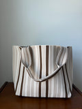 Personalized Brown & Cream Striped Knit Tote Bag | Custom Name or Monogram