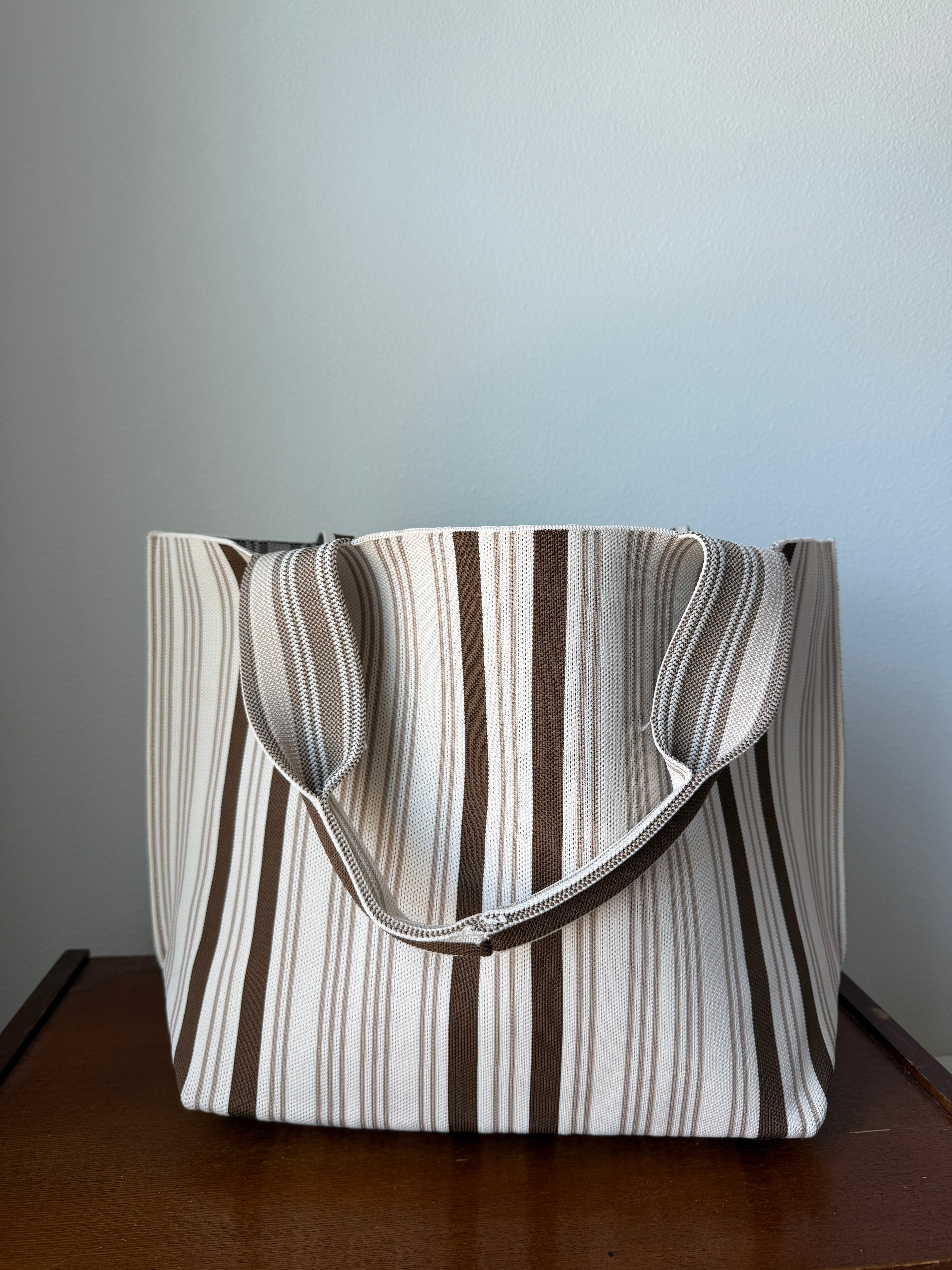 Personalized Brown & Cream Striped Knit Tote Bag | Custom Name or Monogram