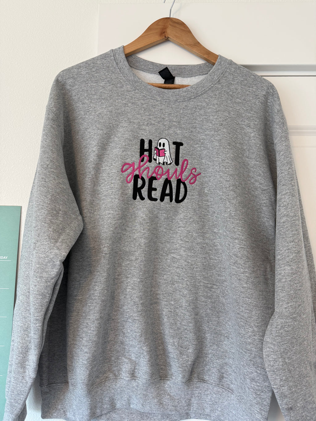 Hot Ghouls Read Embroidered Sweatshirt | Halloween Book Lover Crewneck | Spooky Reading Ghost Gift