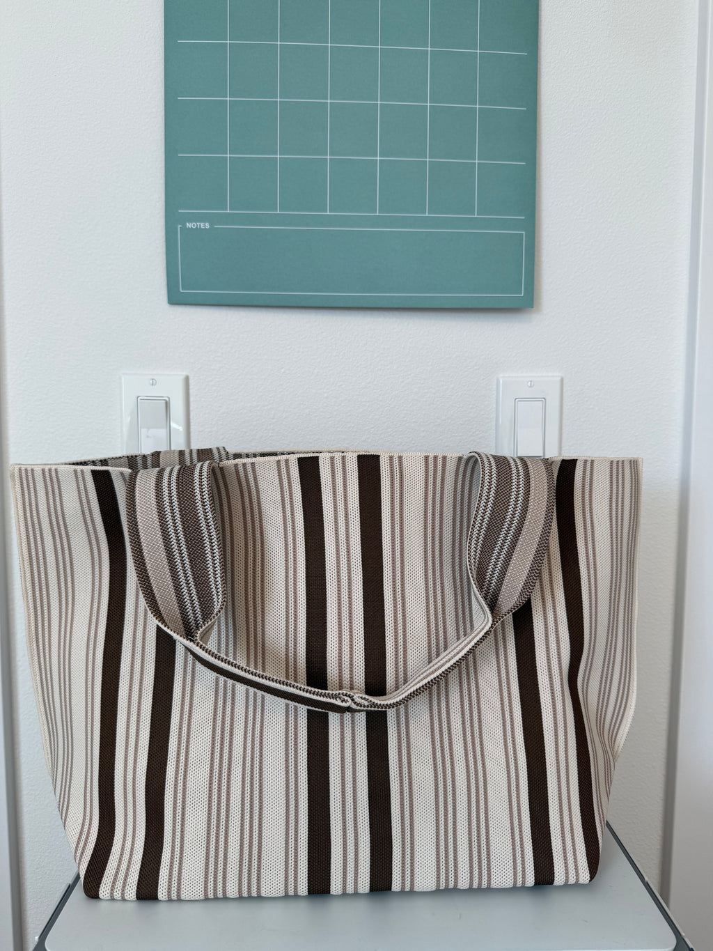 Personalized Brown & Cream Striped Knit Tote Bag | Custom Name or Monogram