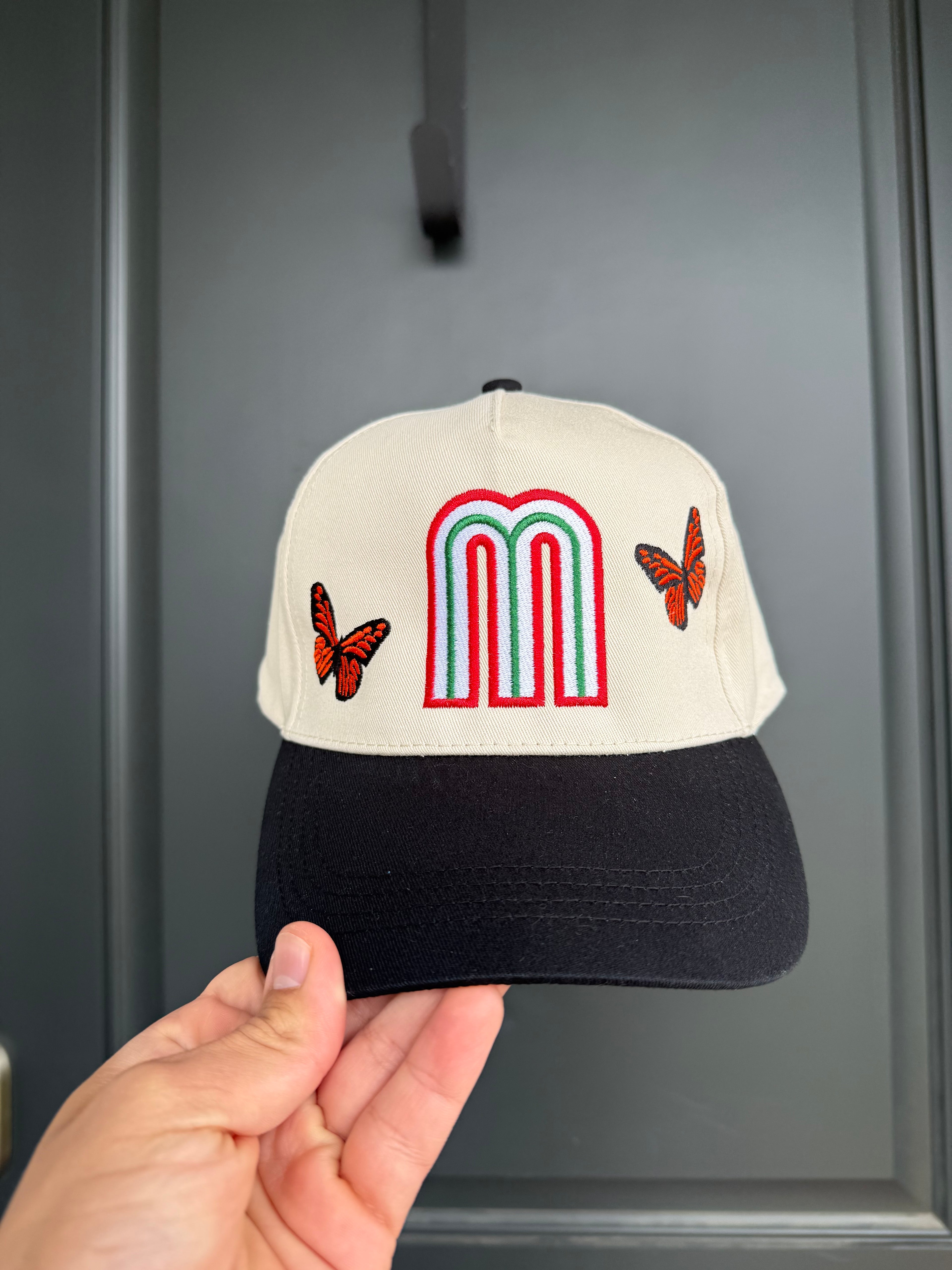 Mexico M Embroidered Hat | Monarch Butterfly Mexican Flag Cap | Soccer Futbol Latina Gift
