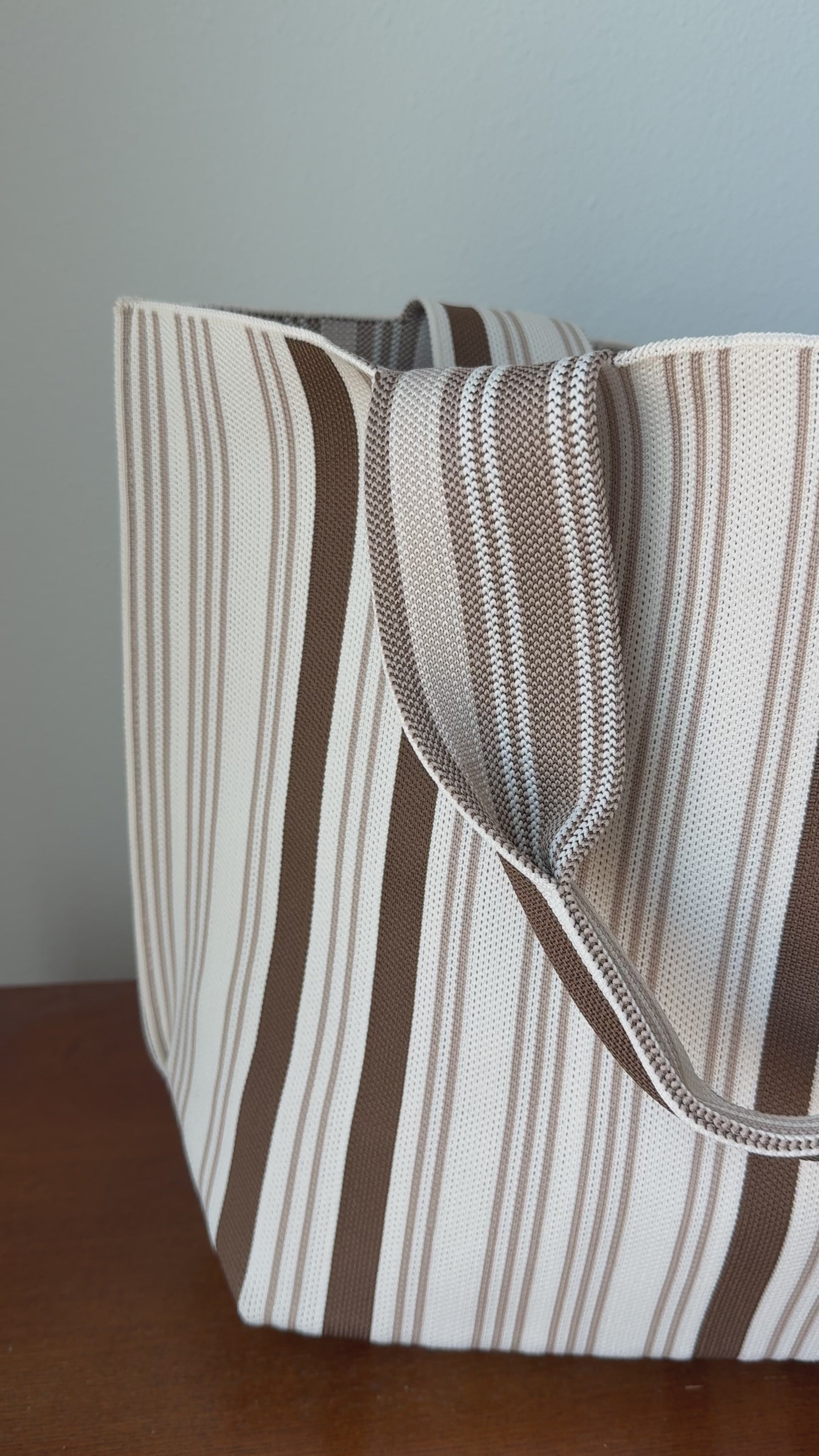 Personalized Brown & Cream Striped Knit Tote Bag | Custom Name or Monogram