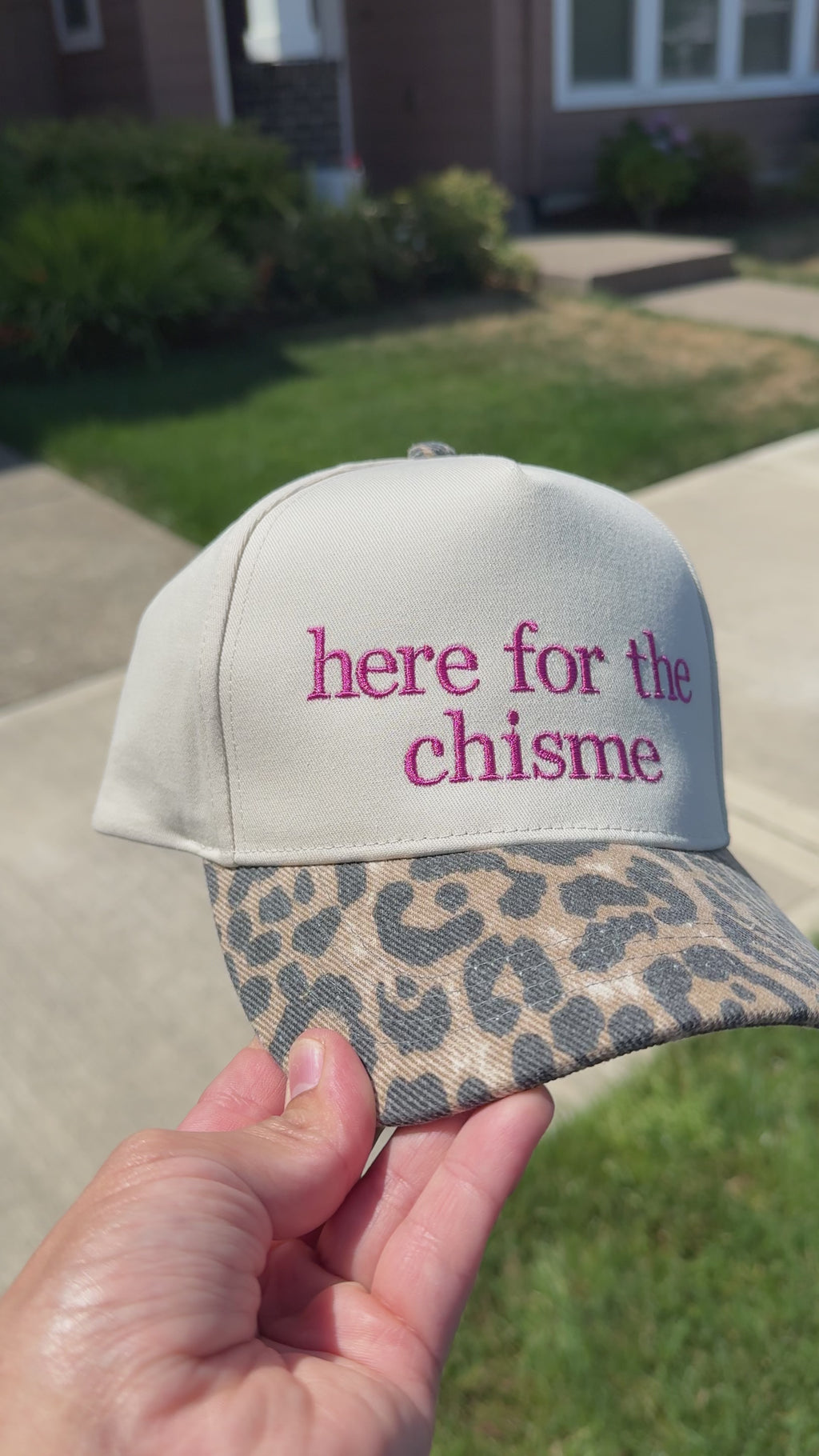 Here for the Chisme Embroidered Snapback | Leopard Brim Trucker Hat | Custom Thread Color | Funny Latina Gift
